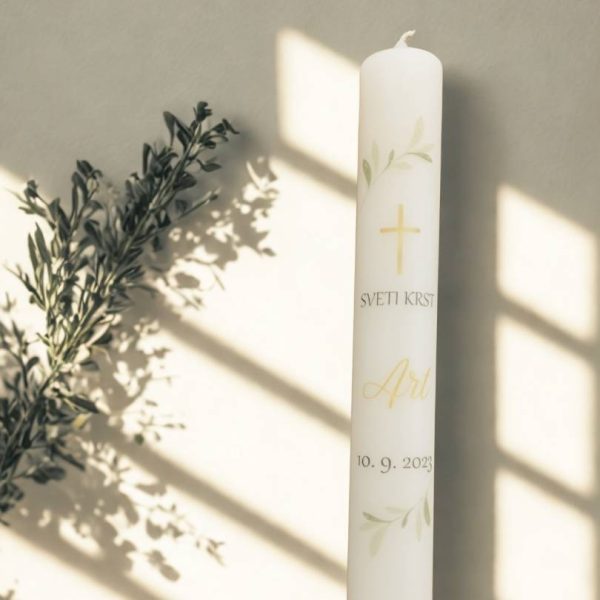 Klasična ozka krstna sveča Oljčna vejica