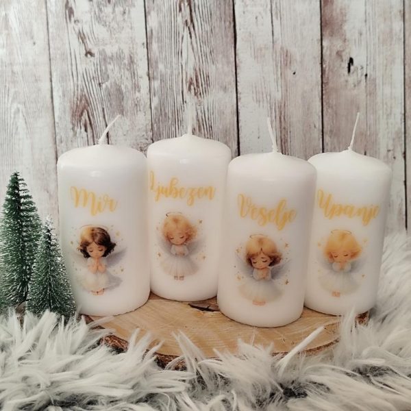 Komplet 4 adventnih sveč z motivom angelčka in napisi