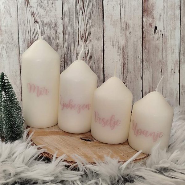 Komplet 4 adventnih sveč (različne velikosti) z napisi